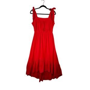 Nina Leonard Tie Strap High-Low Dress Cherry Red Size Small Crinkle Gauze Ruffle